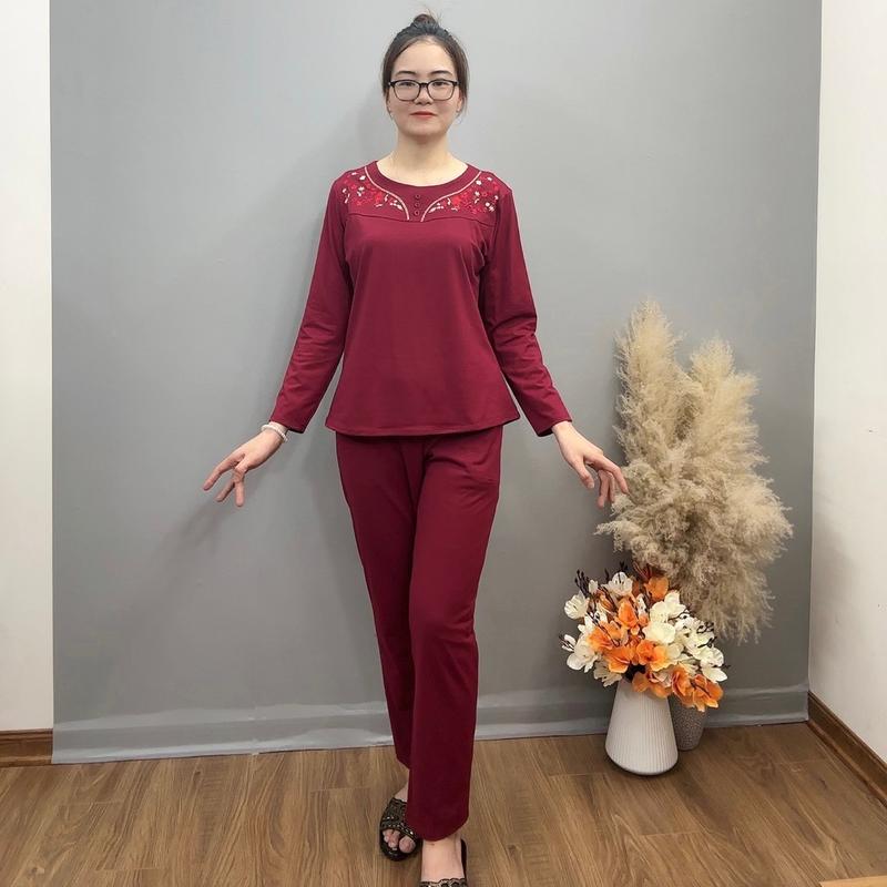 Đồ Bộ Quần Áo Trung Niên Chất Cotton Có Giãn Mặc Mùa Thu Đông Hoa Thêu Vi Tính Đẹp Tặng Bà Tặng Mẹ ( Mẫu 3 Cúc) Nữ Top Women