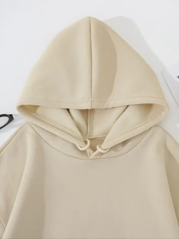 【Plus Size】 Letter Print Drop Shoulder Hoodie, Casual Long Sleeve Drawstring Pocket Hooded Sweatshirt, Women Plus Clothing for Fall & Winter 2