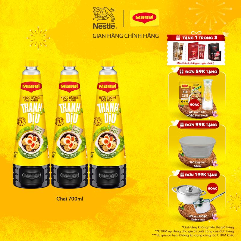 Nestlé VN Combo 3 Nước tương MAGGI đậu nành Thanh Dịu (Chai 700ml)-ST