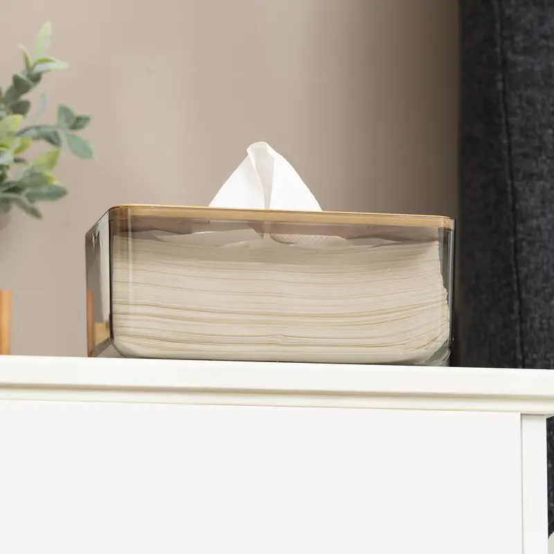 Vusign Tissue Box / Kotak Tissue Transparan Kayu Bambu Alas Anti Slip VS47X 1