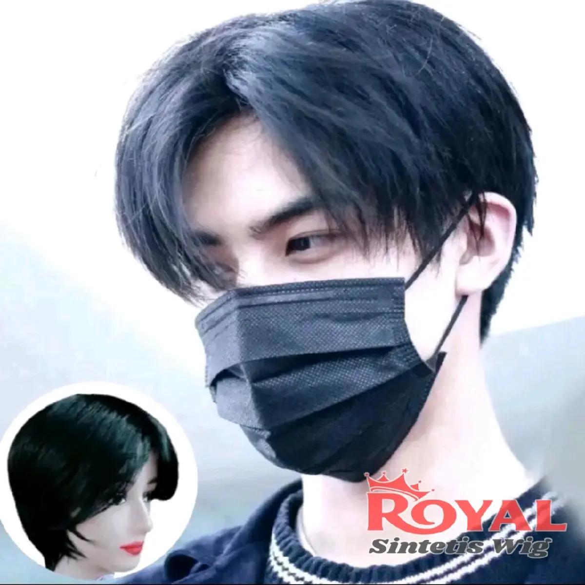 wig rambut pria belah tengah pendek / rambut palsu cowok model Korea / wig cowok keren