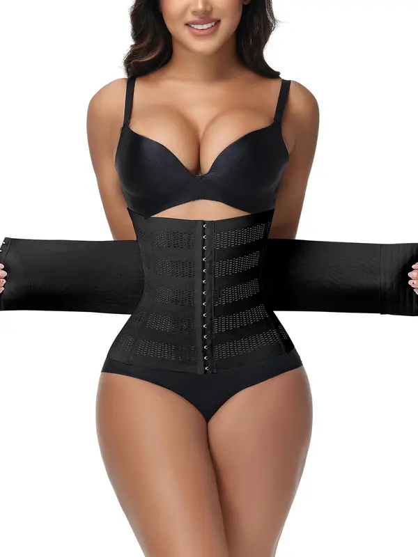 Women's Solid Color Hook & Eye Closure Waist Trainer, Breathable Comfortable Tummy Control Shaper, Waist Cincher for Women 2