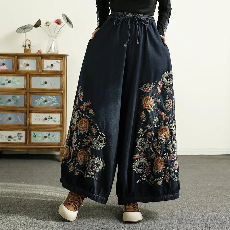Quần Jean Denim Thêu Nặng, Phong Cách Cổ Điển Hàng Mới Về Mùa Thu, Quần Ống Rộng, Dáng Rộng Rãi Và Thường Ngày, Ngoại Cỡ, Quần Ống Trong, Có Sẵn Để Vận Chuyển