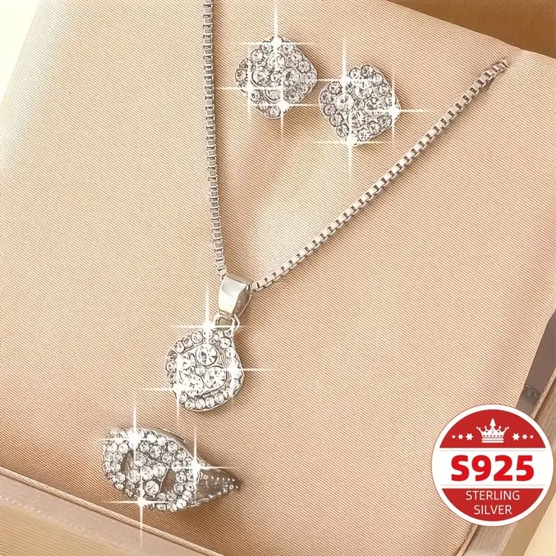 Elegant Set Of S925 Sterling Silver Pendant Necklace, Earrings, And Ring Designed for Men. 2