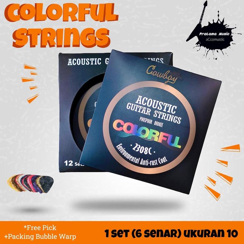 Senar Gitar Pelangi , Cowboy 2308C Anti-rust Coat Phosphor Bronze Warna Pelangi Original Acoustic Guitar Strings Colorful , Senar Gitar Akustik String, 010-25 2