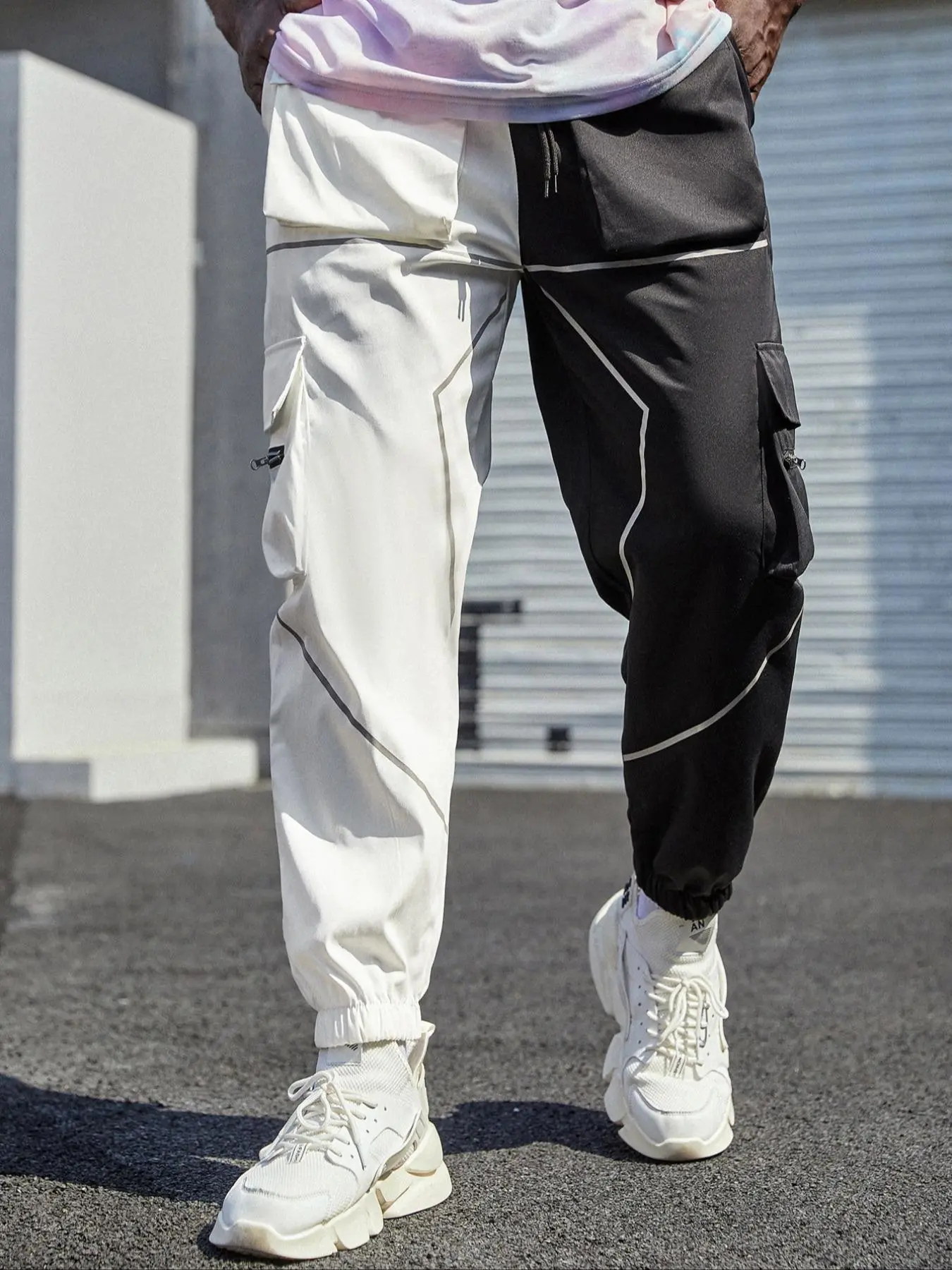 Plus Size Men's Colorblock Drawstring Waist Cargo Pants, Regular Fit Casual Comfy  Multi-pocket Jogger Pants  for Daily Wear, Men's Bottoms for All Seasons