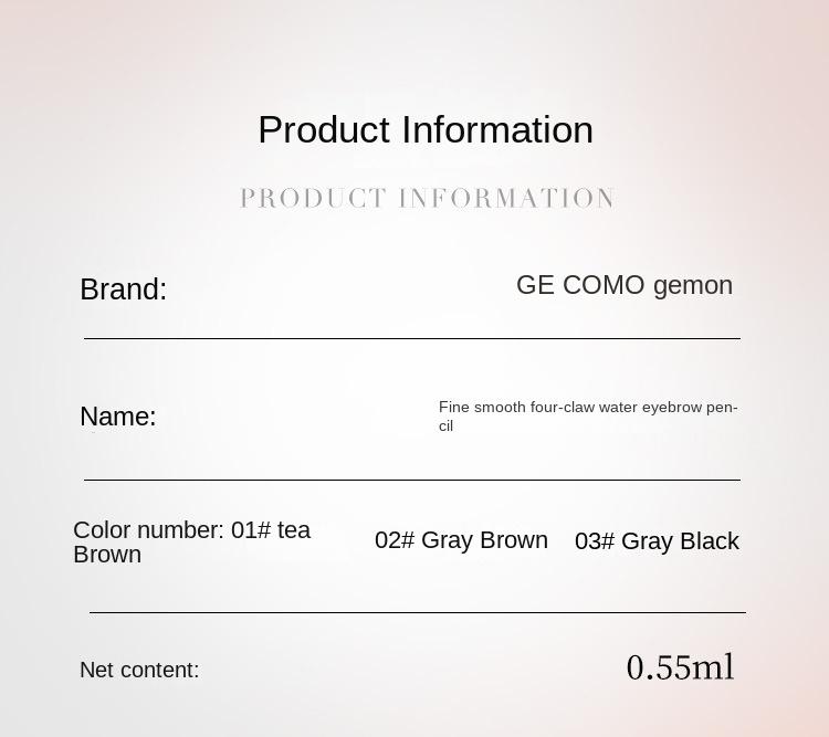 Product Introduction of Gecomo Fine Smooth Four Claw Water Eyebrow Pencil Makeup Color Natural Wild Eyebrow Waterproof Lower Eyelash Female Eyeliner Cosmetic 8