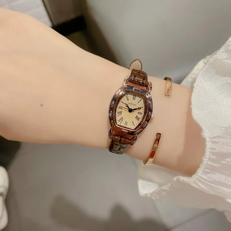 B1 Đồng hồ thời trang nữ mặt bầu, dây da vân cao cấp 2