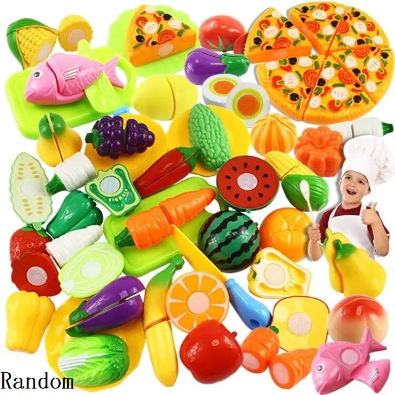 Random Color Kitchen Food Pretend Play Toy, 20pcs/set Reusable Cutting Food Play Toy, Simulation Puzzle Game, Sensory Toy for Gift