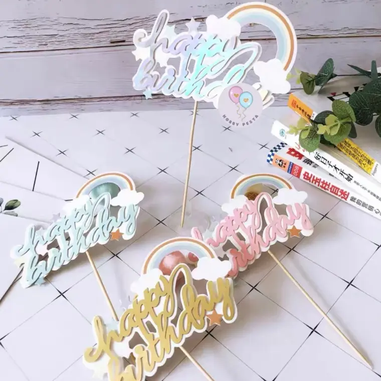 CAKE TOPPER HAPPY BIRTHDAY MOTIF RAINBOW STAR / TUSUKAN HIASAN KUE 2