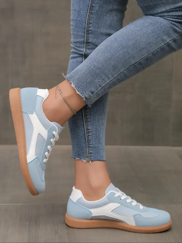 Women's Fashionable Patchwork Design Lace Up Low Top Sneakers, Casual Comfortable Sports Shoes for Daily Wear, Female All-match Round Toe Shoes for Daily Wear 3