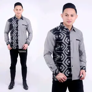 [[BAYAR DITEMPAT]] Kemaja Batik Kombinasi Pria Lengan Panjang Terbaru Kemejan Kondangan Batik Katun halus