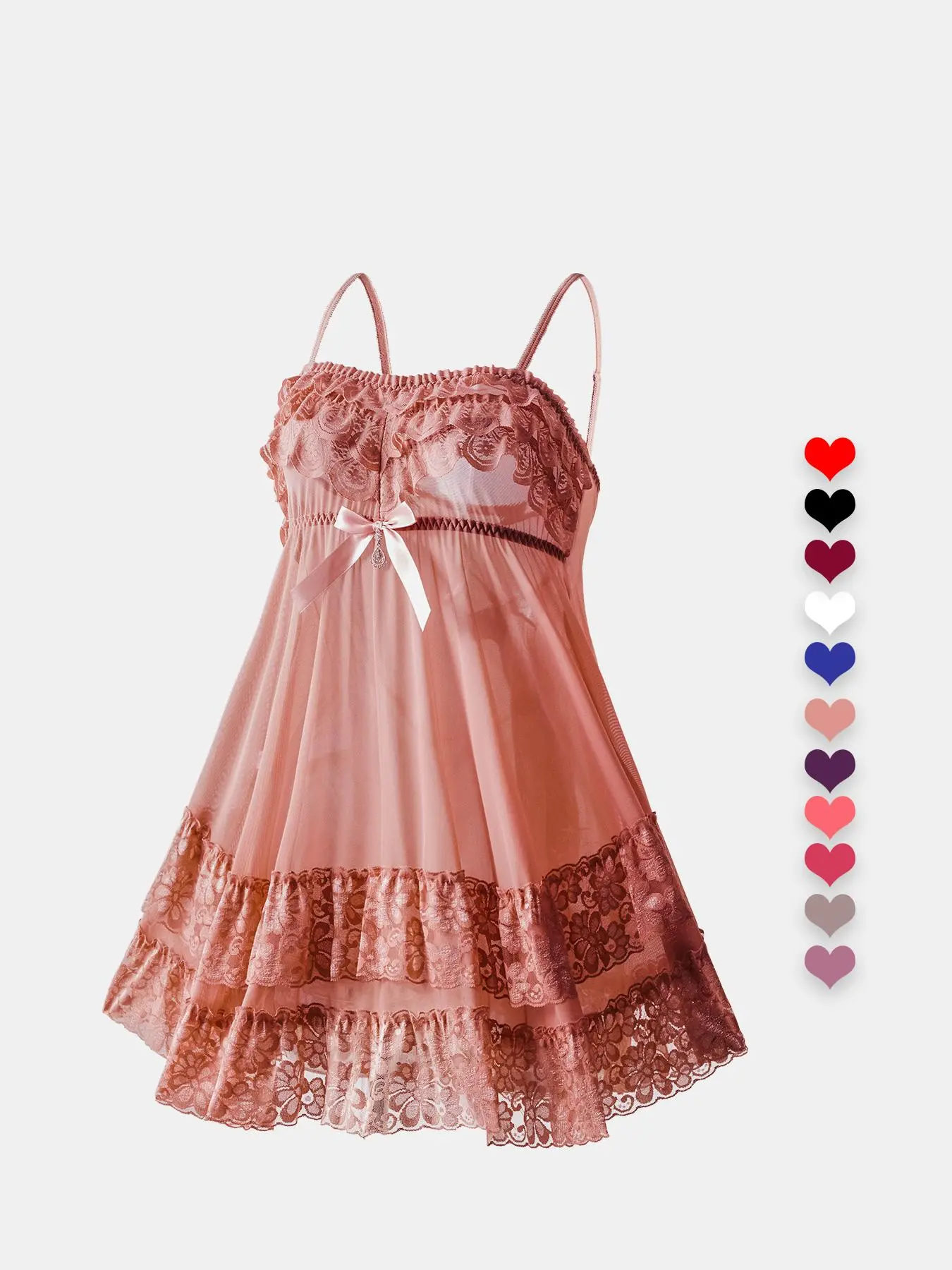 Women's Sheer Floral Lace Cami Dress Sexy Lingerie, Adjustable Strap Bow Decor Short Dress, Ladies Lingerie for All Seasons Valentine's Day, gift