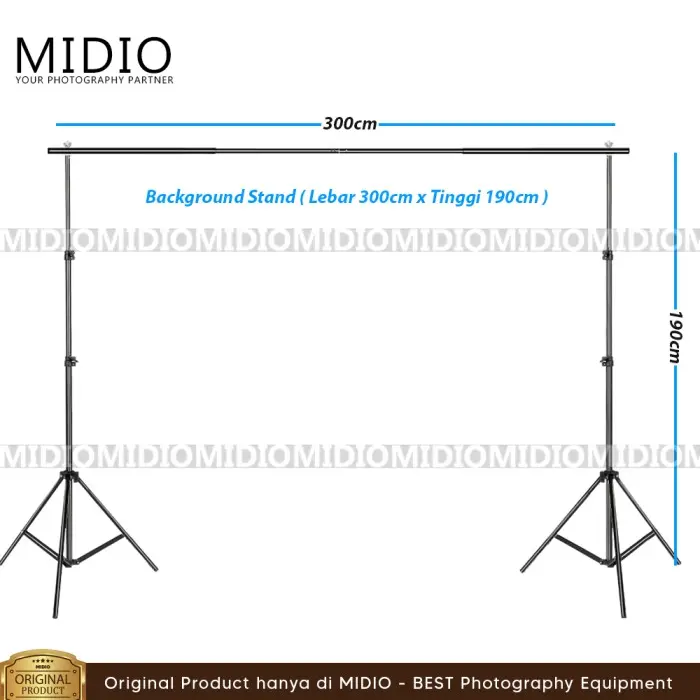 Background Stand Portable Midio 3M + Tas & 6 Penjepit 3.5 inch untuk Studio Foto & Backdrop 4