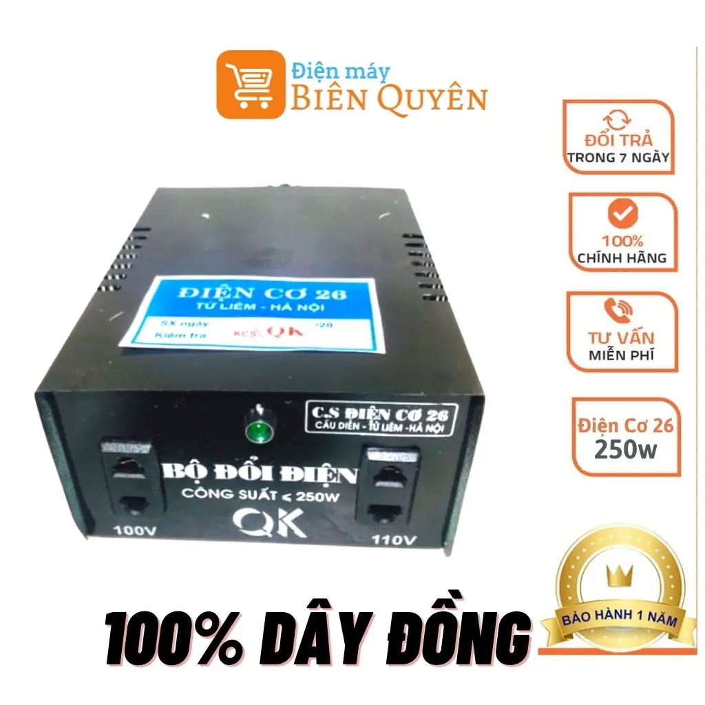 Đổi Nguồn Biến Áp 220v Ra 100v-110v Công Xuất 250w  100% Dây Đồng