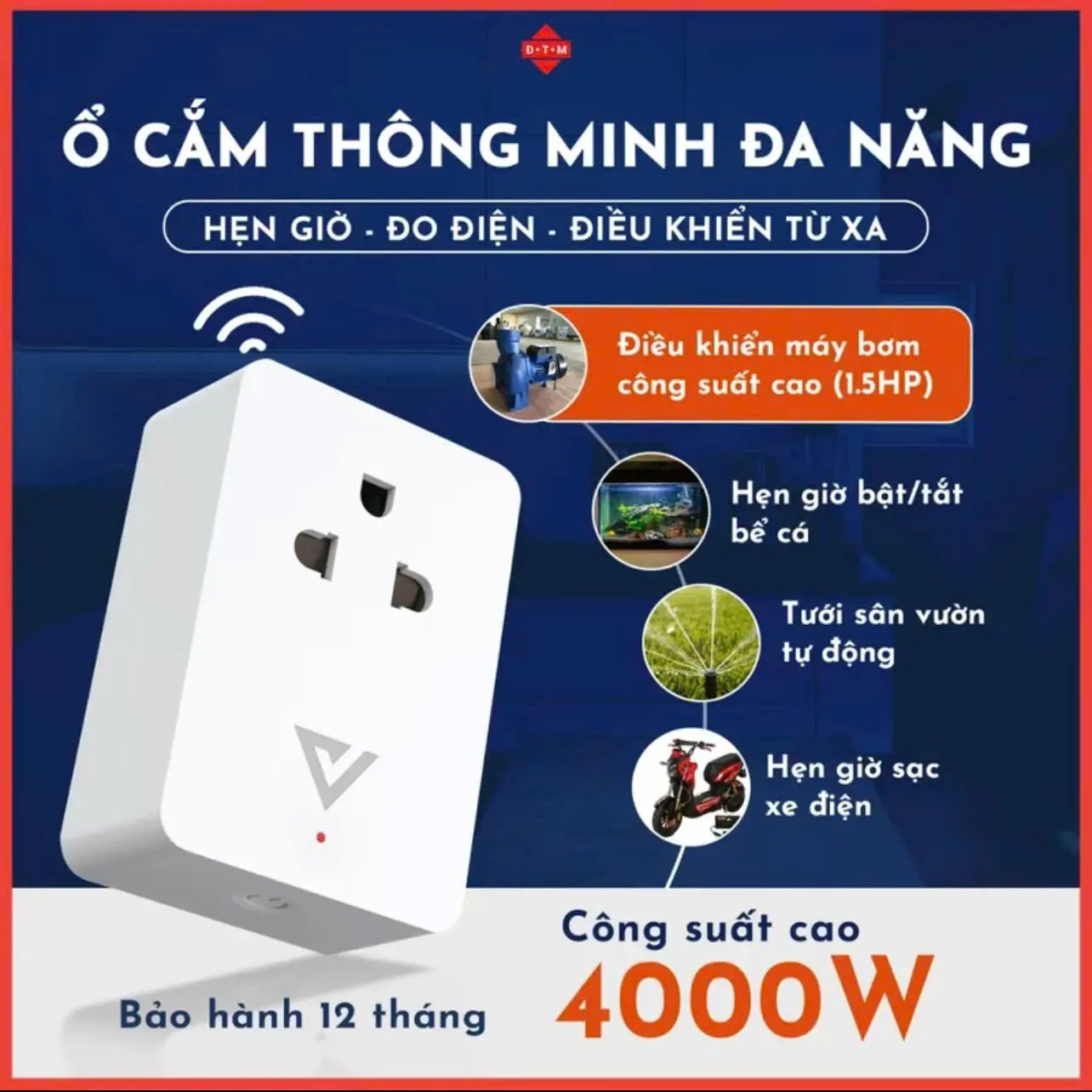 Ổ Cắm thông minh Wifi Công suất cao Vconnex_ Điều khiển máy bơm, hẹn giờ bể cá-4000w.