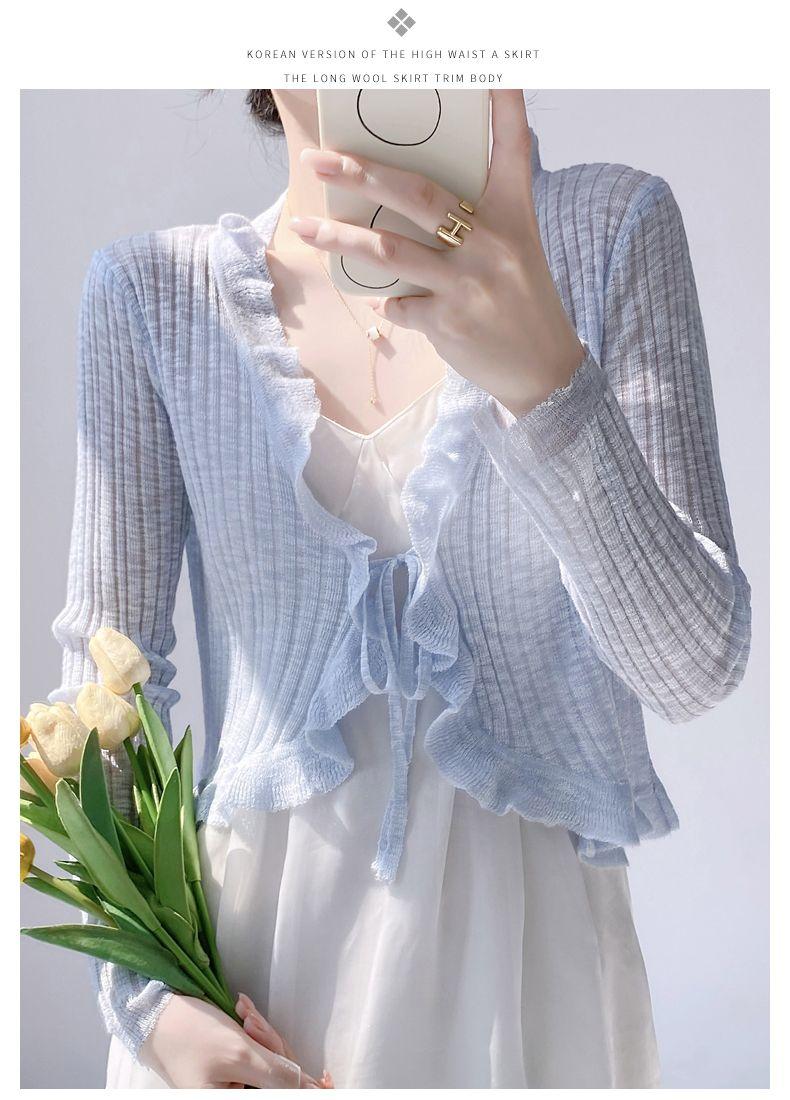Product Introduction of Áo Cardigan Dệt Kim, Chống Nắng, Áo Cánh Che Kín Ngoài Mỏng Cho Nữ, Khăn Choàng Mùa Hè, Áo Khoác Vai Nhỏ Bằng Lụa Lạnh 5