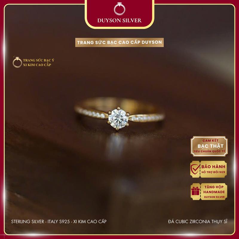 Nhẫn bạc Ý 925 Duyson Silver mạ vàng cao cấp ổ đá 6 chấu nhỏ xinh [NXK58]