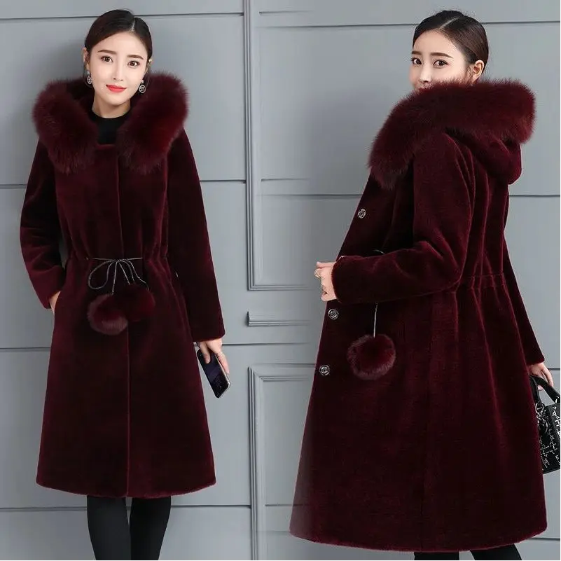 Áo Khoác Overcoat, Marten, Dành Cho Nữ, Dài Trung Bình Mùa Thu Và Mùa Đông, Lông Chồn Giả, Áo Khoác Có Mũ Trùm Đầu, Bó Sát, Hàng Mới Về, Ngoại Cỡ, Dày Dặn