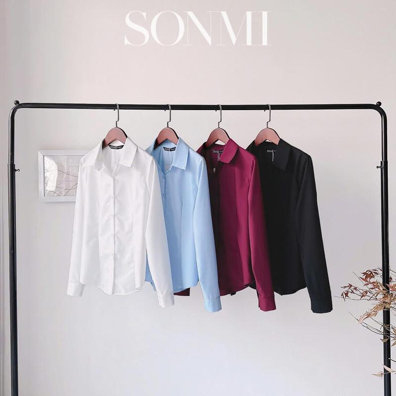  Áo sơ mi nữ công sở tay dài ôm eo SONMI Hàn Quốc thiết kế cao cấp vải thô hàn màu trắng đỏ xanh đen GIGI MANON AS136 