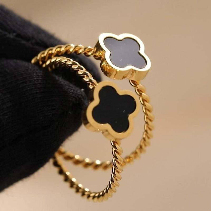 Nhẫn Cỏ Bốn Lá, Thép Titan Mạ Vàng 18k, Dành Cho Nữ, Không Gỉ Và Không Phai Màu Women 7