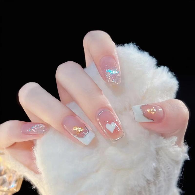 Product Introduction of Red Book Popular Wearing Nail Medium and Long Milk White French 9K Glass Diamond Nail Art Finished Nail Sticker Nail Art Hot Selling Multi-choice Nail Art nail  sticker 3