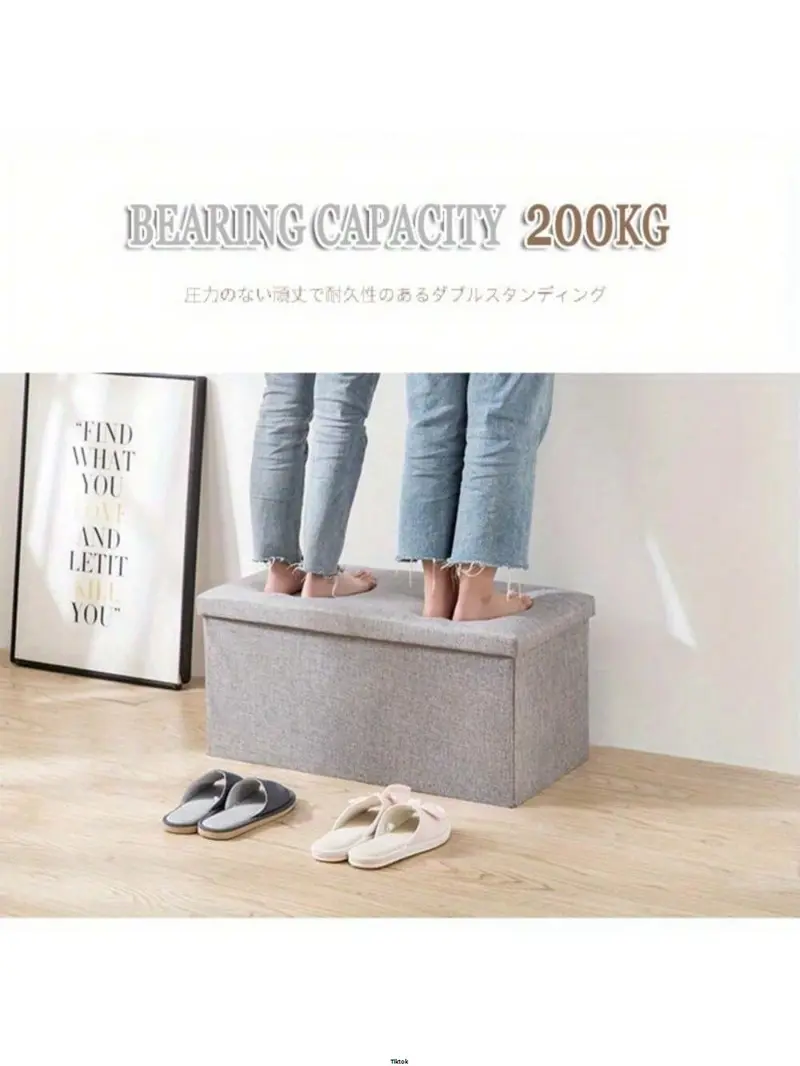 Product Introduction of FootStool Foot Pouffe Folding Stool Seat Pouffe Ottoman Storage Folding Linen Large Double Foot Storage Boxes Grey Storage Ottoman Makeup Seat Stool Storage Box 5