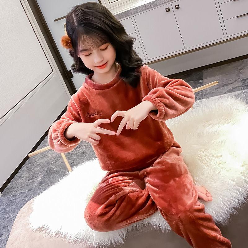 Bộ Đồ Ngủ Cho Bé Gái, Chất Liệu Nhung San Hô, Dày Dặn Cho Mùa Thu Và Mùa Đông, Thích Hợp Cho Trẻ Em Và Phụ Nữ, Áo Cánh Và Quần Ấm Áp, Trang Phục Mặc Nhà Cho Cha Mẹ Và Con Cái 1