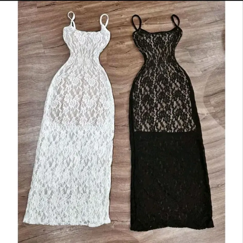 Váy ren nhung mịn 2 dây dáng dài , 2 lớp lót xịn nd 3