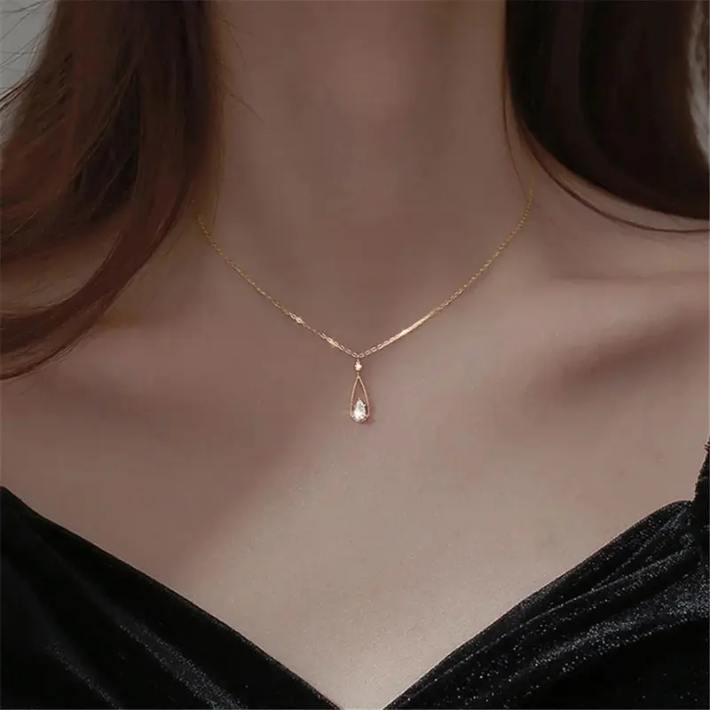 Vòng Cổ Mặt Dây Chuyền Hình Giọt Nước, Thời Trang Hàn Quốc, Dành Cho Nữ, Phong Cách Cổ Điển Và Thanh Lịch, Vòng Cổ Dây Chuyền Xương Đòn Thích Hợp Cho Đám Cưới, Với Zircon, Đồ Trang Sức Thời Trang Voi Chain Jewelry Women 0