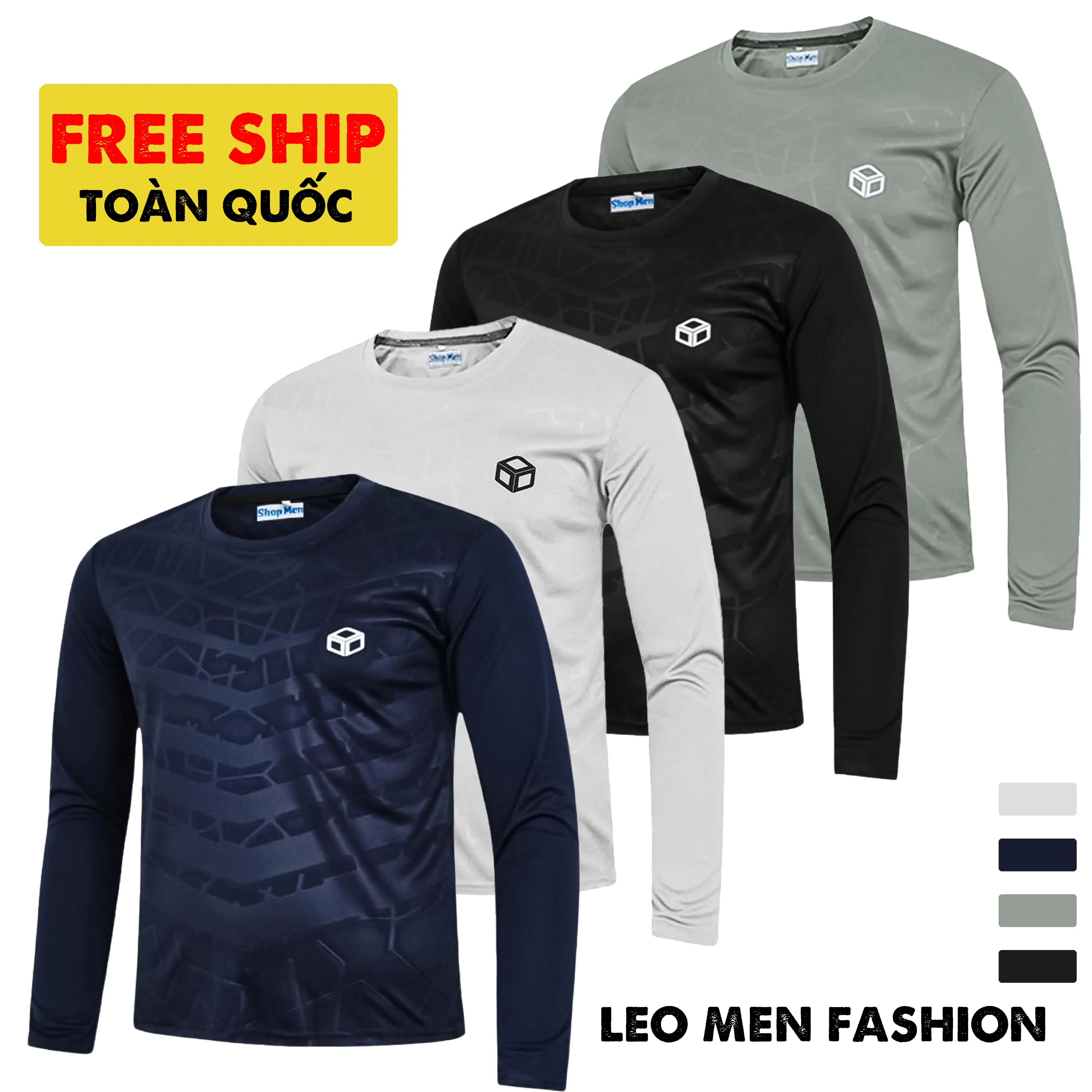 Combo 4 Áo Thun Nam Dài Tay Cổ Tròn LEO Men Fashion - Thể Thao Khỏe Mạnh, Chất Vải Mềm Mịn Thoáng Khí, In Vân Đẹp Mắt