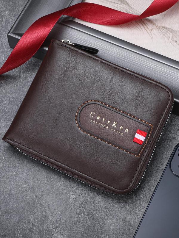 Men's Vintage Letter Pattern  Zipper Short Wallet, Casual Multi-functional Short Wallet for Daily Used, Retro Style Wallet for Men 2