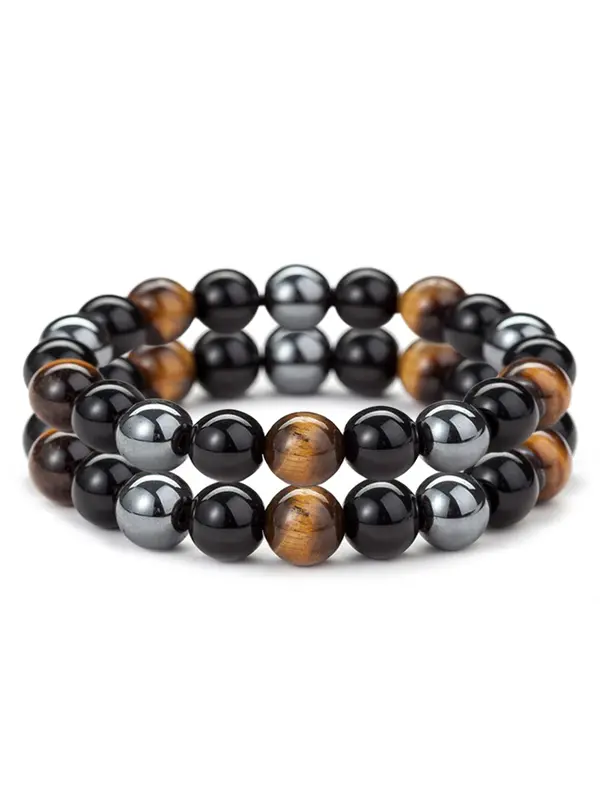 Natural Tiger Eye Stone Beaded Bracelet, Unisex Elastic Bracelet for Men & Women, Fashion Accessories for Daily Wear 7
