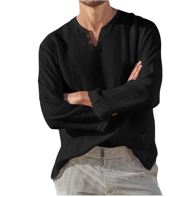 Product Introduction of Men's Casual Loose Fit V-Neck Long Sleeve Linen Beach Shirt kurta  lelaki alain delon kurt a lelaki hari  raya  outfit kurta  3  suku  lelaki 9