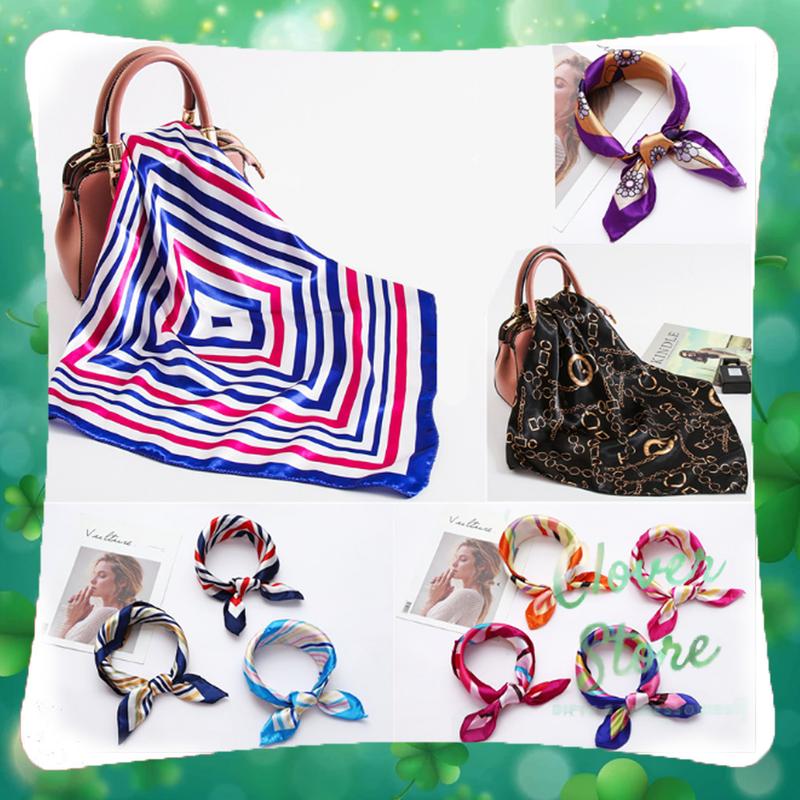  Khăn lụa satin mềm mại quàng cổ kiêm buộc tóc hình vuông phong cách Bandana cổ điển thời trang tinh tế cho nữ 