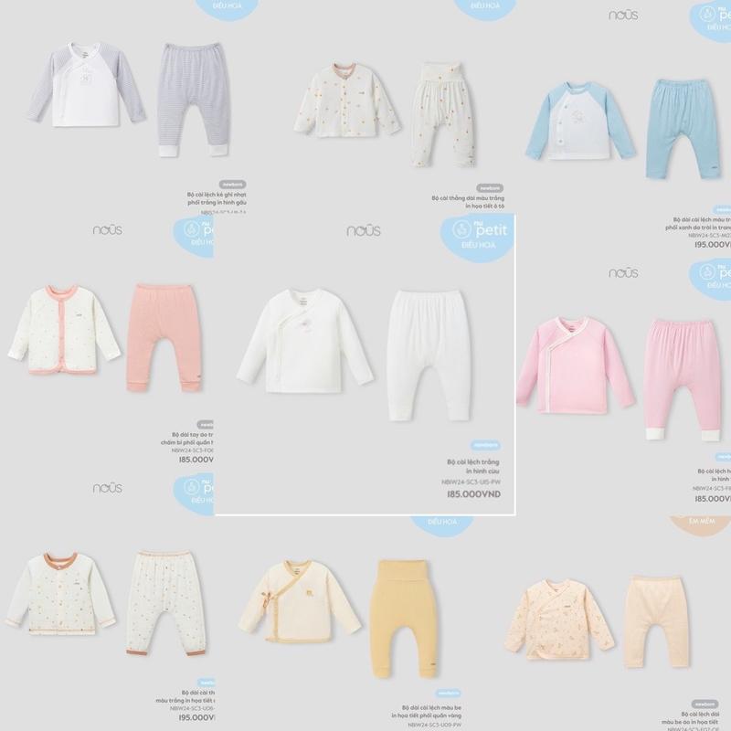 NOUS sơ sinh Bộ quần áo Nous Newborn dài tay cài chéo cài thẳng cho bé sơ sinh 2,5kg đến 5kg quanao tresosinh