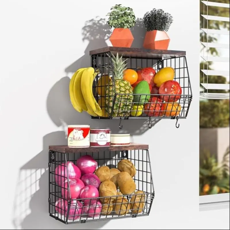 Wall Mounted Storage Basket, 1 Count Foldable Storage Basket with Wooden Lid, Multifunctional Storage Basket for Kitchen, Bathroom and Bedroom, Organizer