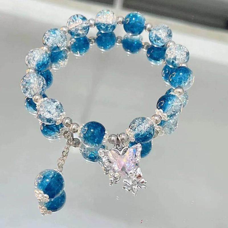 Bộ Hạt Nghiền Màu Xanh Dương, 3 Cái, Dây Bướm, Vòng Tay Học Sinh, Hoa Và Hoạt Hình, Đính Cườm, Đầy Màu Sắc, G3N0 6