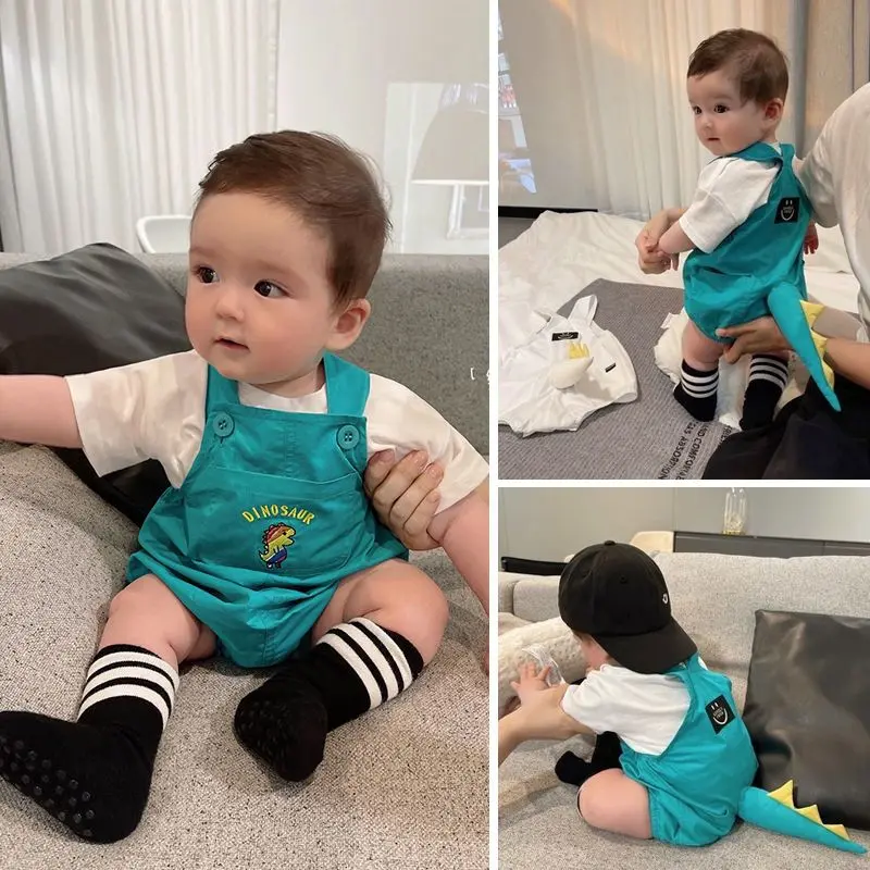 2025[ 11k Repurchases] Pure Cotton Dinosaur Triangle Romper Summer Cute Baby Clothes Summer Strap Outdoor Crawling Suit Jumpsuit Onesie