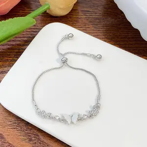 Gelang Titanium Wanita Anti Karat Lapis Emas Crystal Kupu Korea Aesthetic Perak Aksesoris Anti Luntur Perhiasan Gelang Serut Murah