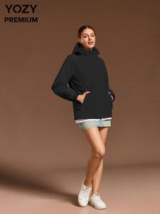 YOZY Women's 2 in 1 Letter Print Zip Up Hooded Jacket, Casual Long Sleeve Pocket Zipper Jacket for Spring & Fall, Ladies Clothes for Daily Wear