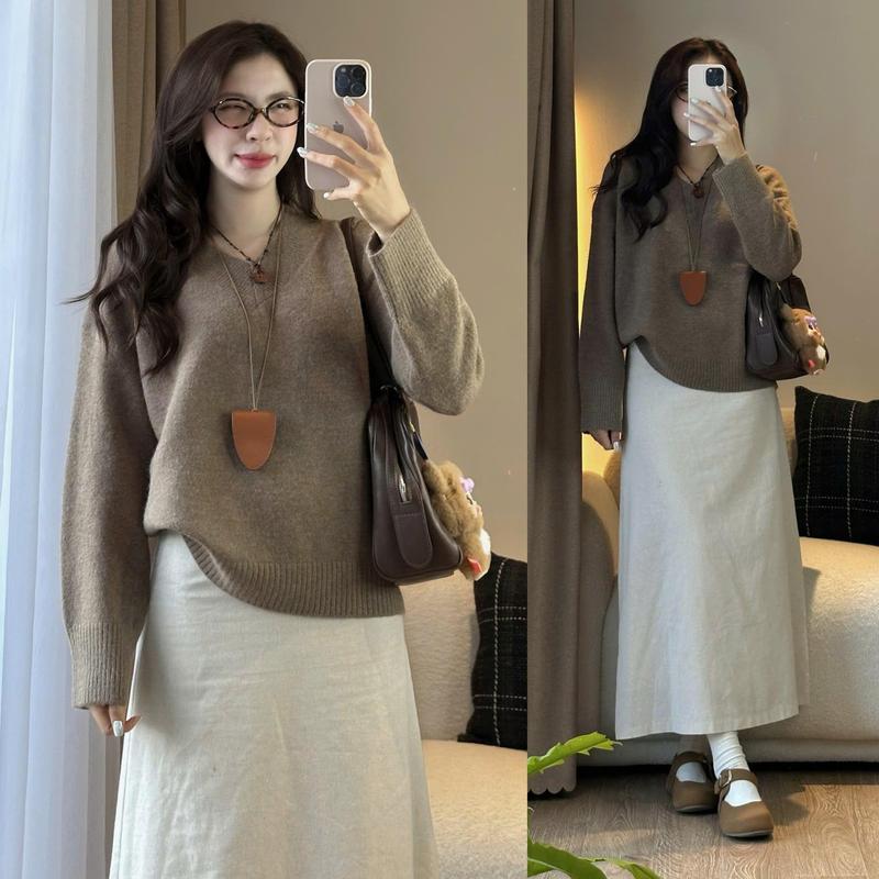 (ẢNH OLDSCHOOL) Áo len lông thỏ chui đầu cổ V tay suông QC