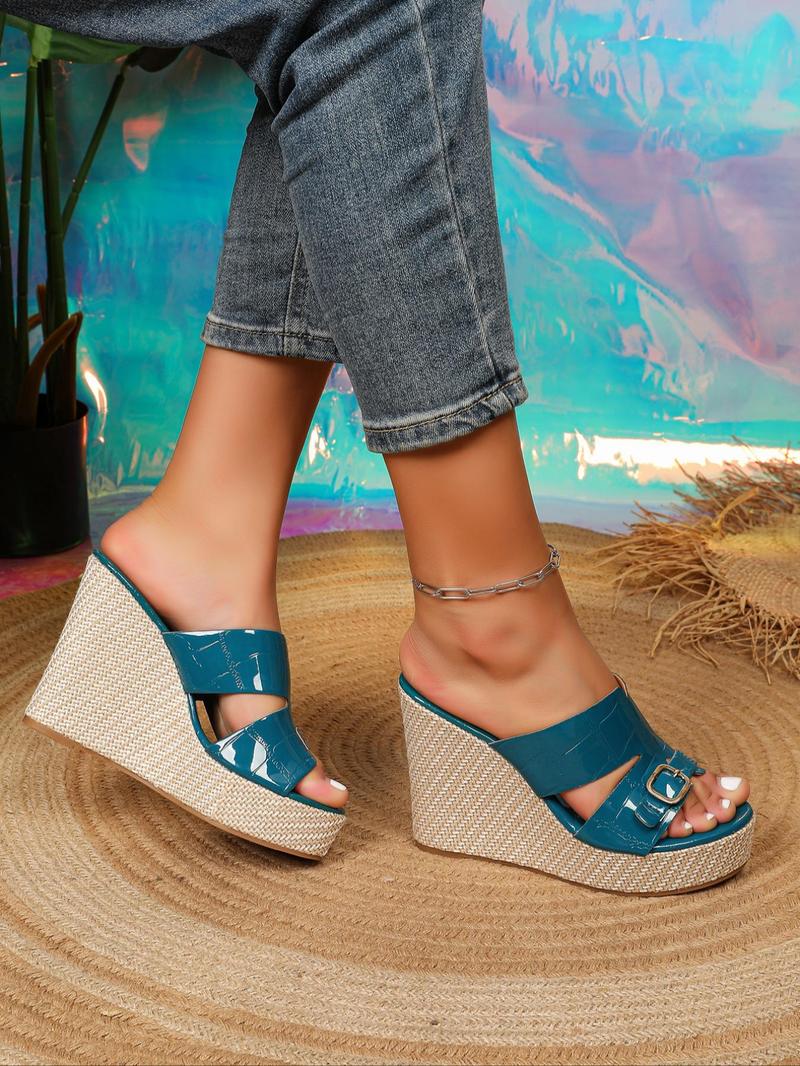 Product Introduction of Women's Fashionable Plain Color Wedge Sandals, Casual Versatile Platform Sandals, Summer Essential Footwear 7