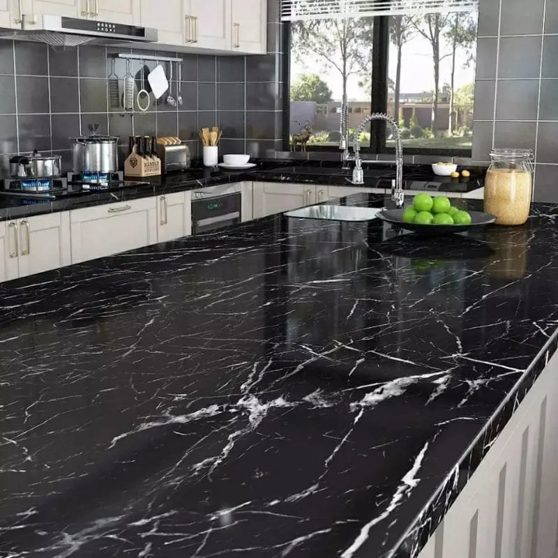 Wallpaper Dinding Marmer Black Glossy 60 x 3m Stiker Marmer Meja Dapur Kitchen Set Kamar Marble 2
