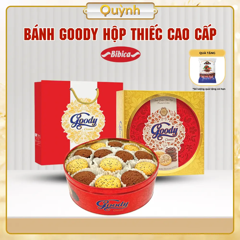Bánh Goody Classic hỗn hợp hộp thiếc thương hiệu Bibica cao cấp 630g kèm túi xách- HKD Ngọc Quỳnh