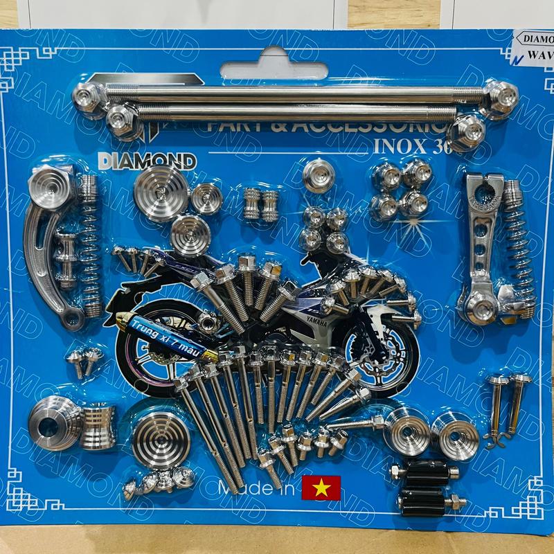 COMBO ỐC SALAYA FULL XE INOX 304 MẪU THÁI V2 Tặng Full Lông Đền Lốc Máy