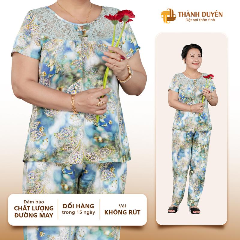  Đồ bộ trung niên nữ mặc nhà Thành Duyên bông phối ren tay con quần dài ,vải tole không rút thoáng mát    08-23  - 1210TCD  F  Women Quần Ngủ 