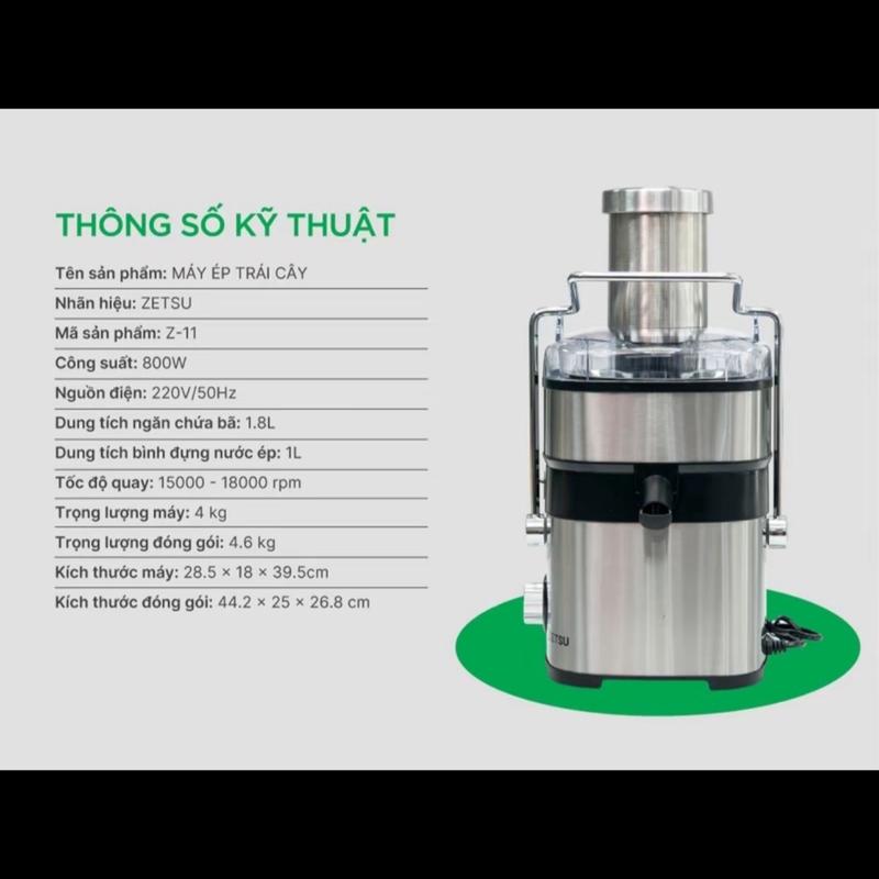 Máy ép nhanh Zetsu Z-11 - Ép trái cây, rau củ, xay sinh tố - Công suất 800w 2