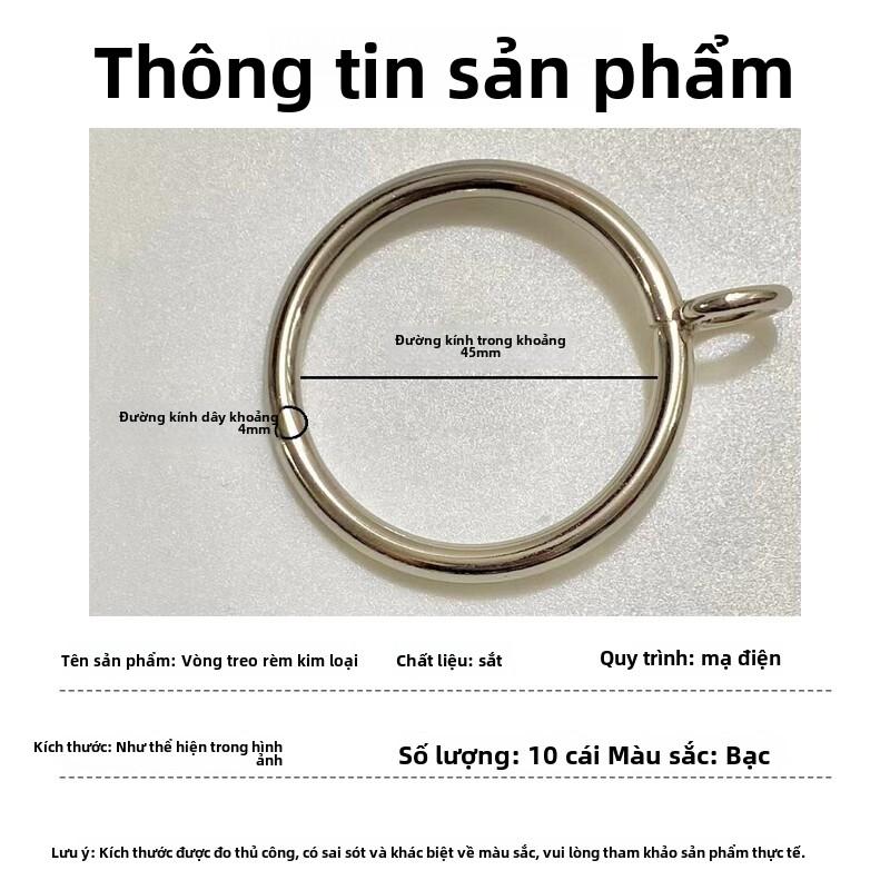 Vòng treo rèm kim loại đặc, phụ kiện rèm cửa, rèm tắm - 10 cái (đường kính trong 45mm, màu bạc) 2
