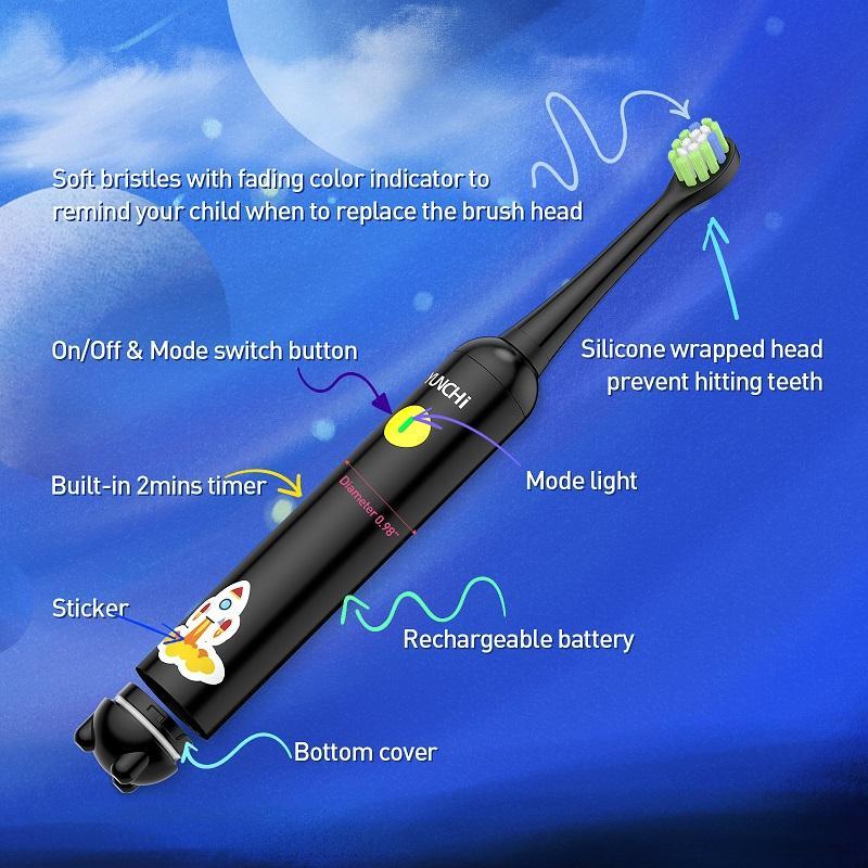 Product Introduction of Electric Toothbrush Set, 1 Count Electric Toothbrush with Replacement Brush Heads & DIY Sticker, Soft and Non Irritating Toothbrush 6